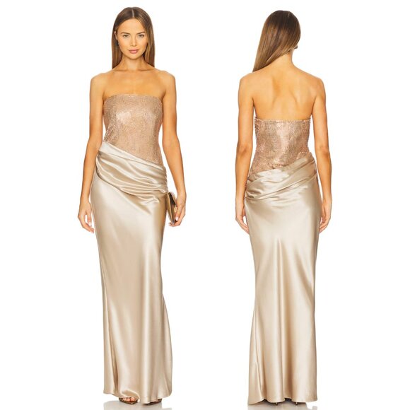 NEW retrofete Alexandra Maxi Dress in Latte Gold Strapless Formal Gown Large - Picture 1 of 3